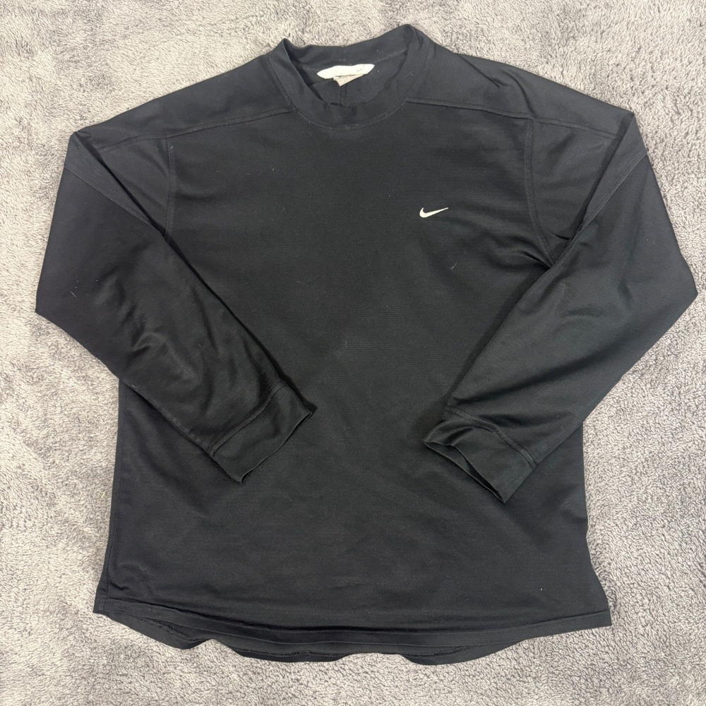 Nike Long Sleeve Shirt Mens Large Black Excellent Embroidered Swoosh Athletic